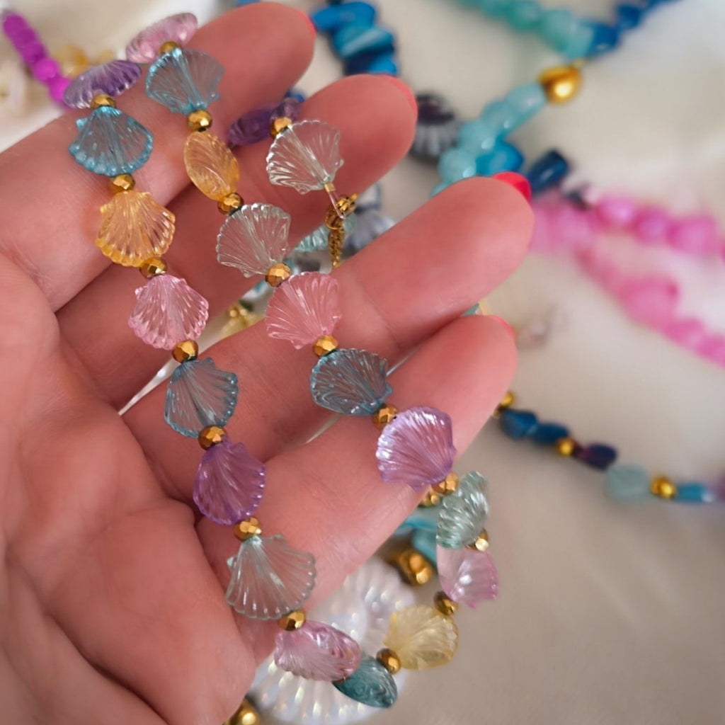 Colorful Shell & Gold Hematite Necklace