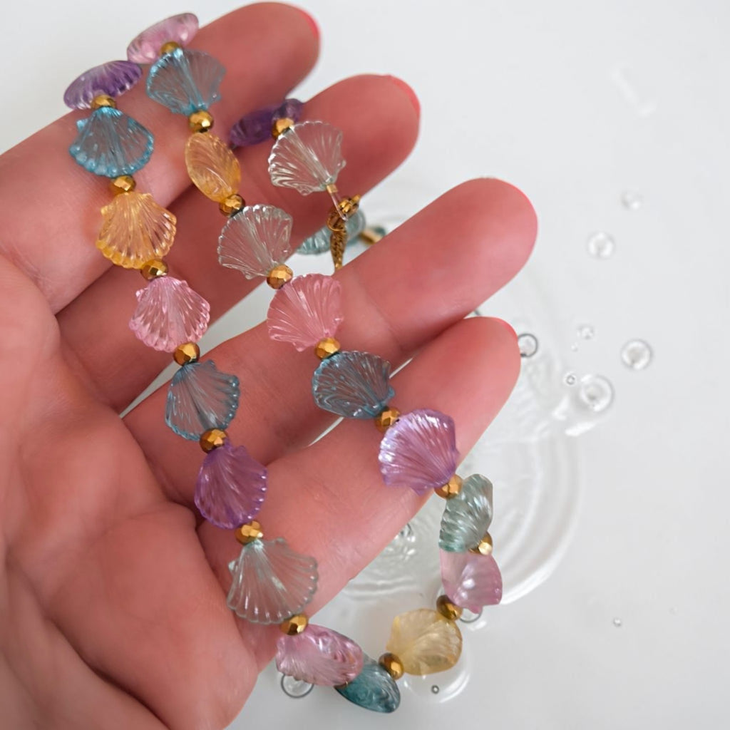 Colorful Shell & Gold Hematite Necklace
