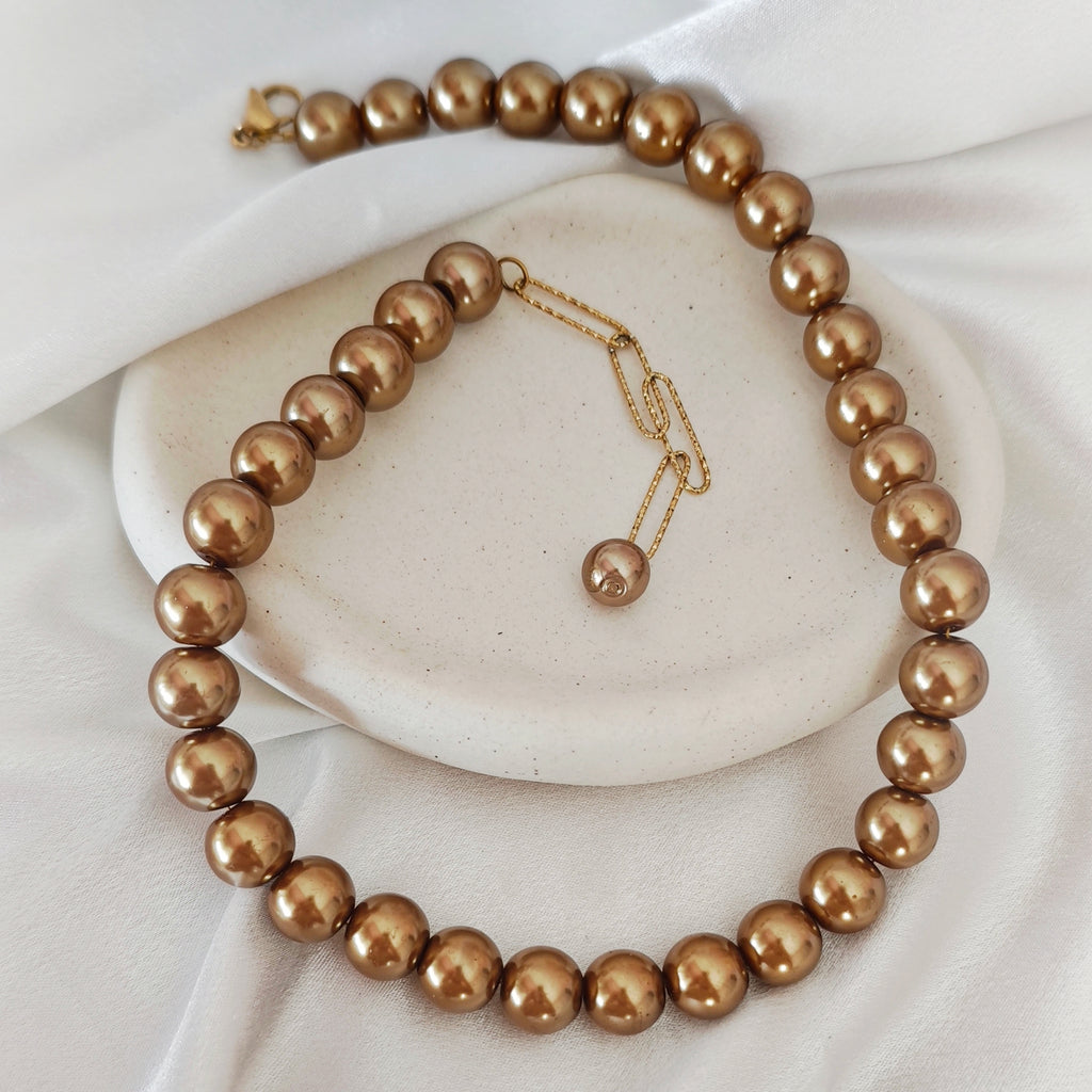 Lustre bronze-tone beaded necklace with extension chain