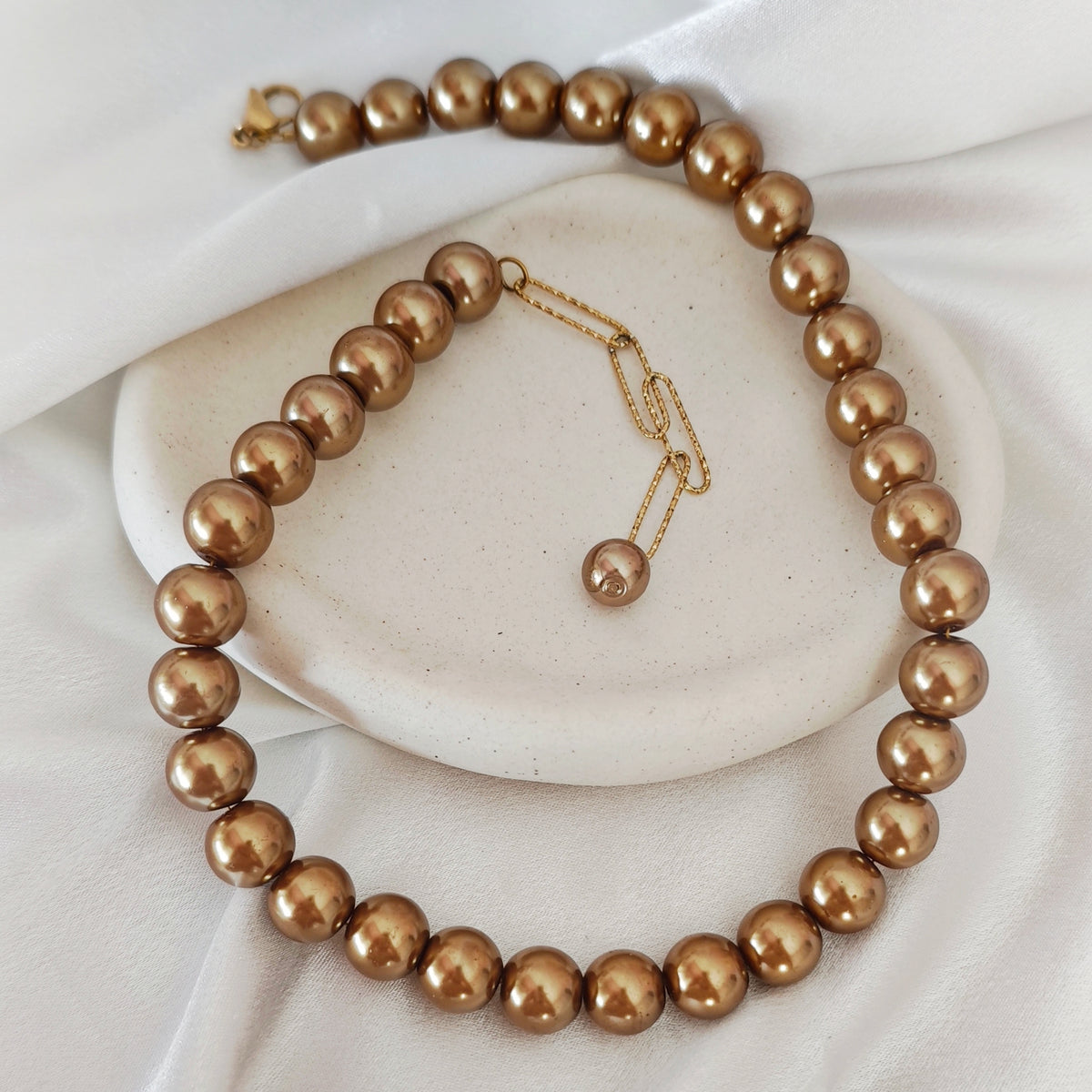 Lustre bronze-tone beaded necklace with extension chain