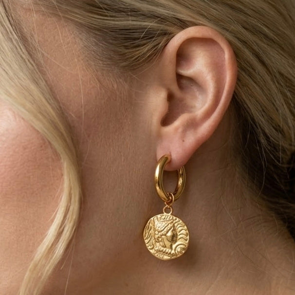 Golden Coin Chunky Hoops