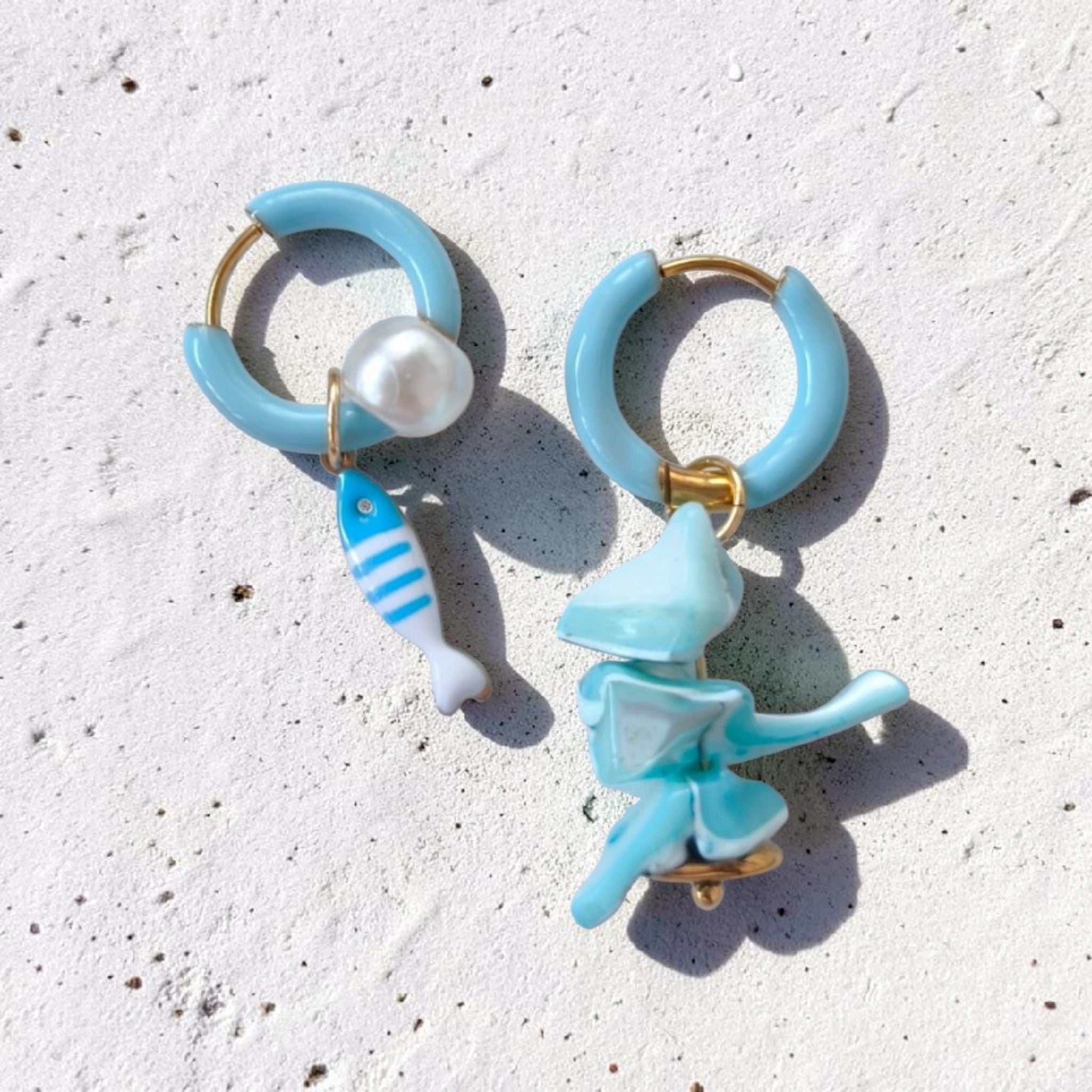 Pearl & Fish Hoop Earrings