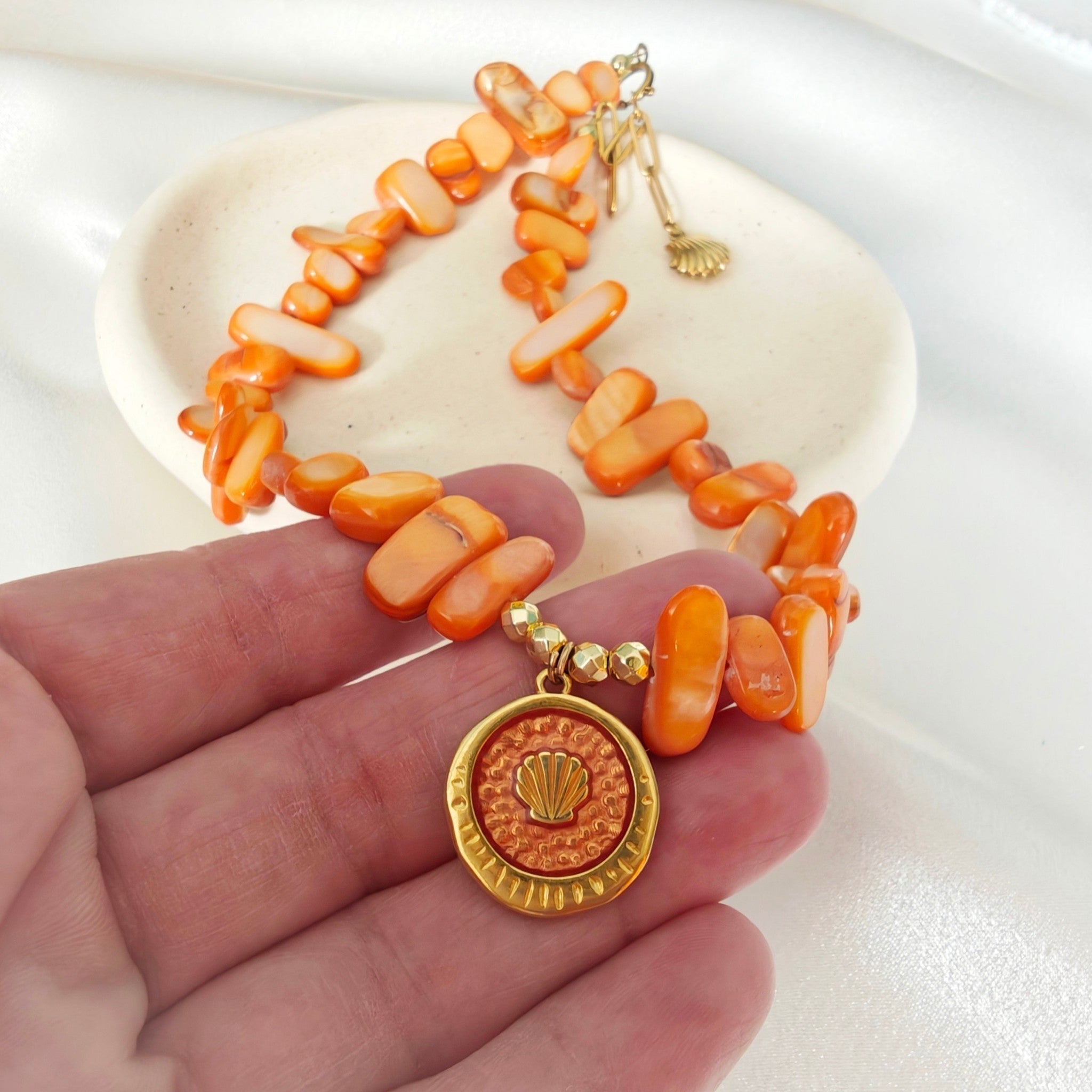Orange Shell Coin Necklace