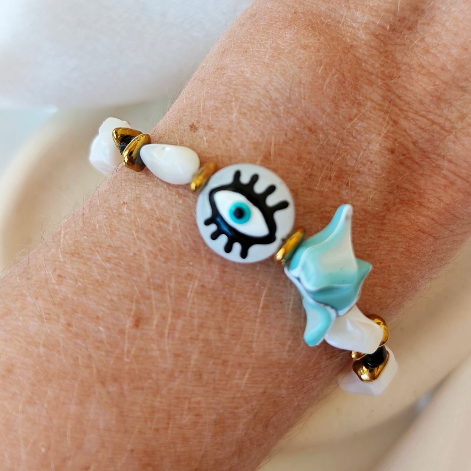 Evil Eye Shell Bracelet