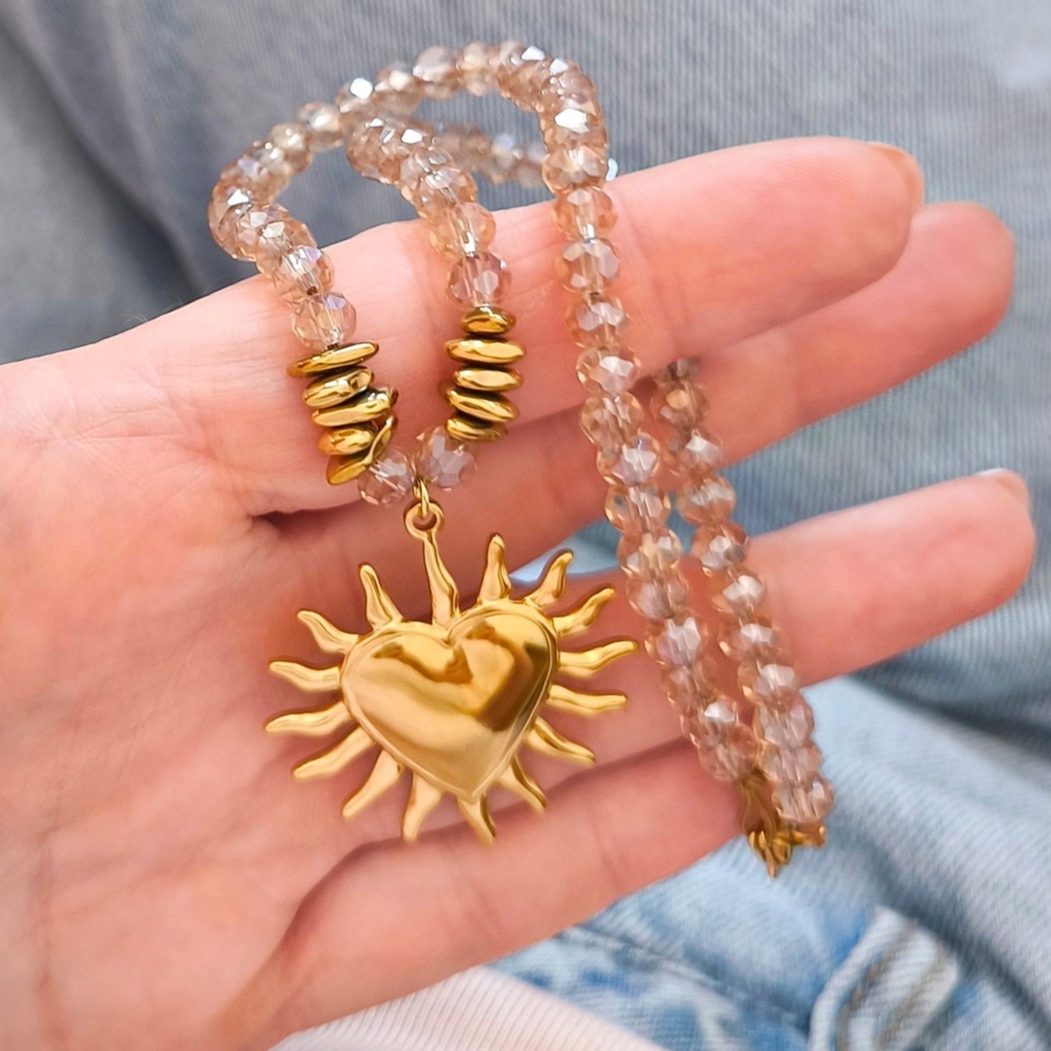 Sun Heart Crystal Necklace