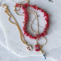 Red Coral & Charm Necklace Set