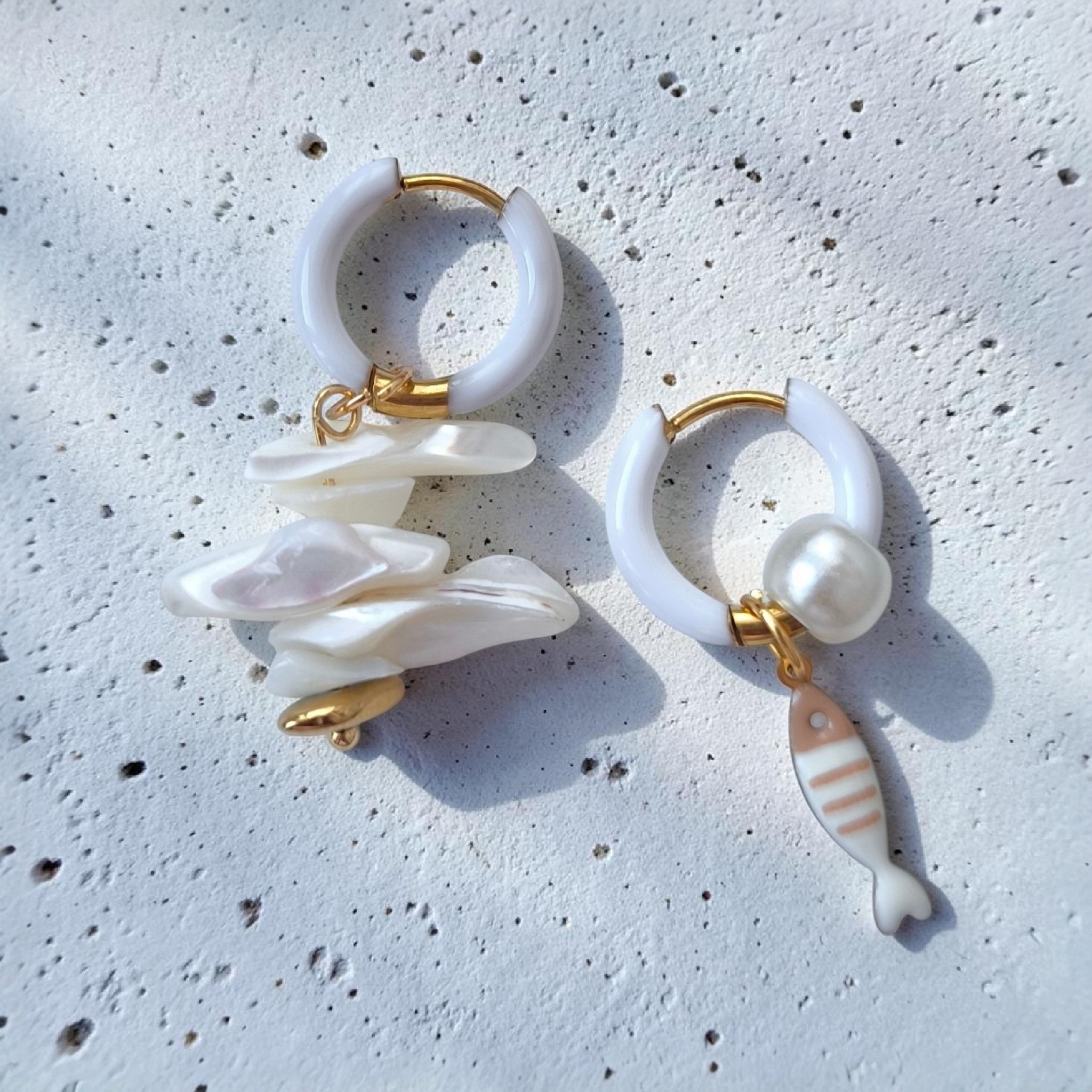 Pearl & Fish Hoop Earrings