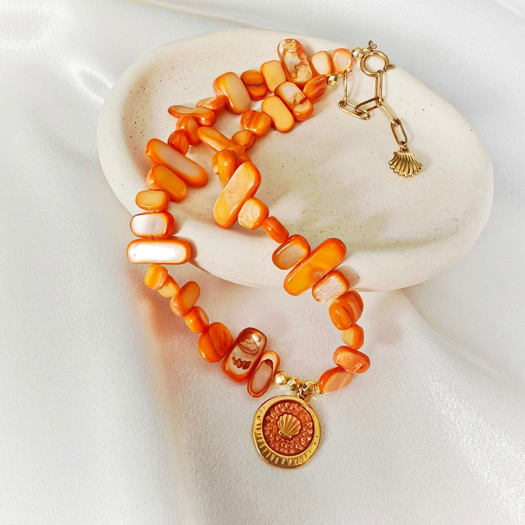 Orange Shell Coin Necklace