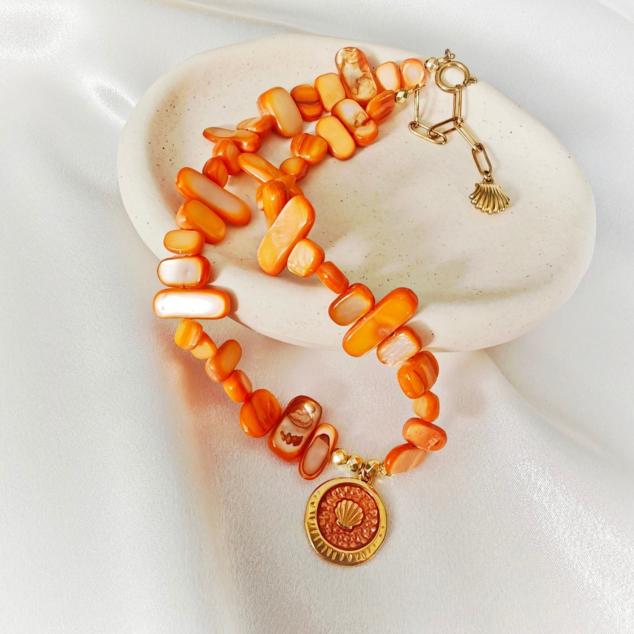 Orange Shell Coin Necklace