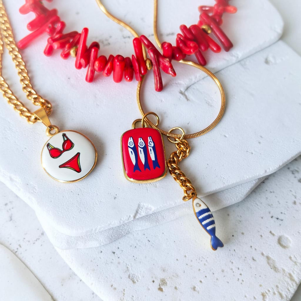 Red Coral & Charm Necklace Set