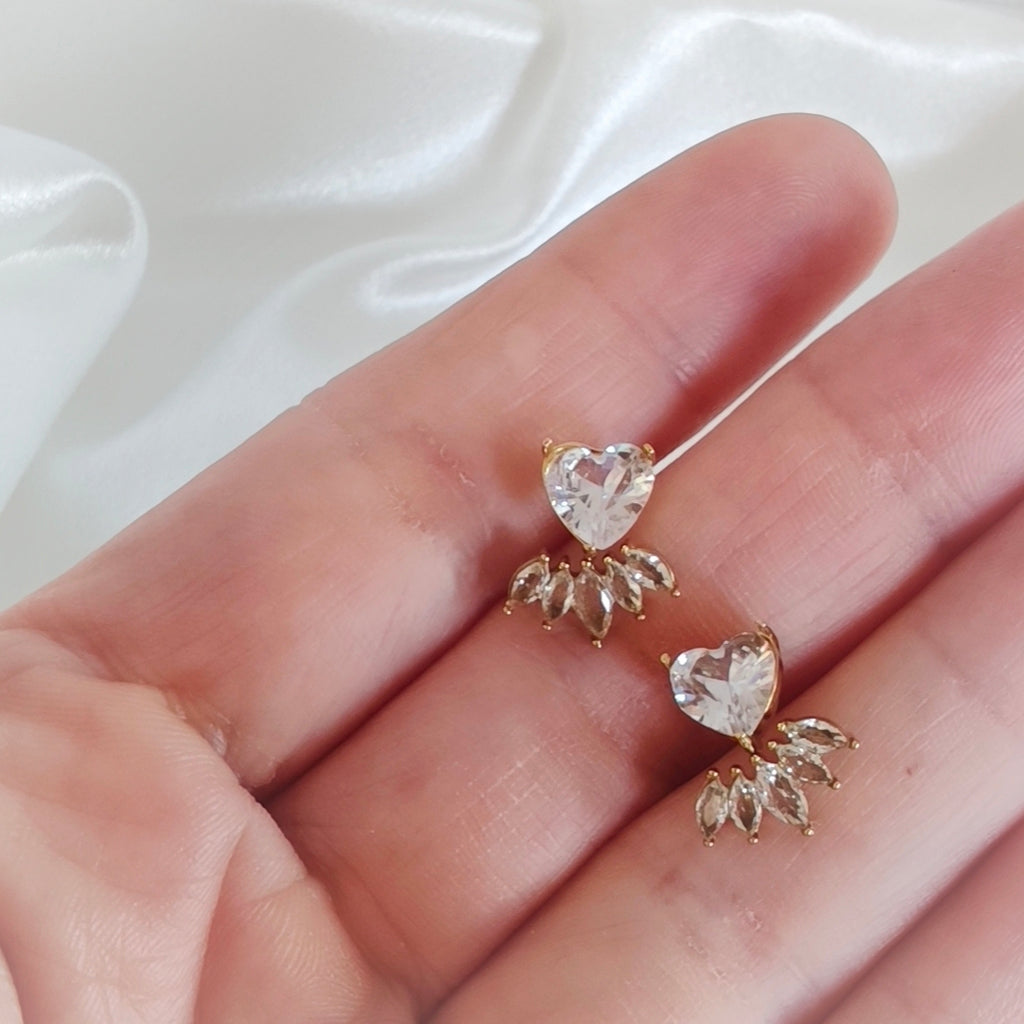 Crystal Heart Ear Jackets