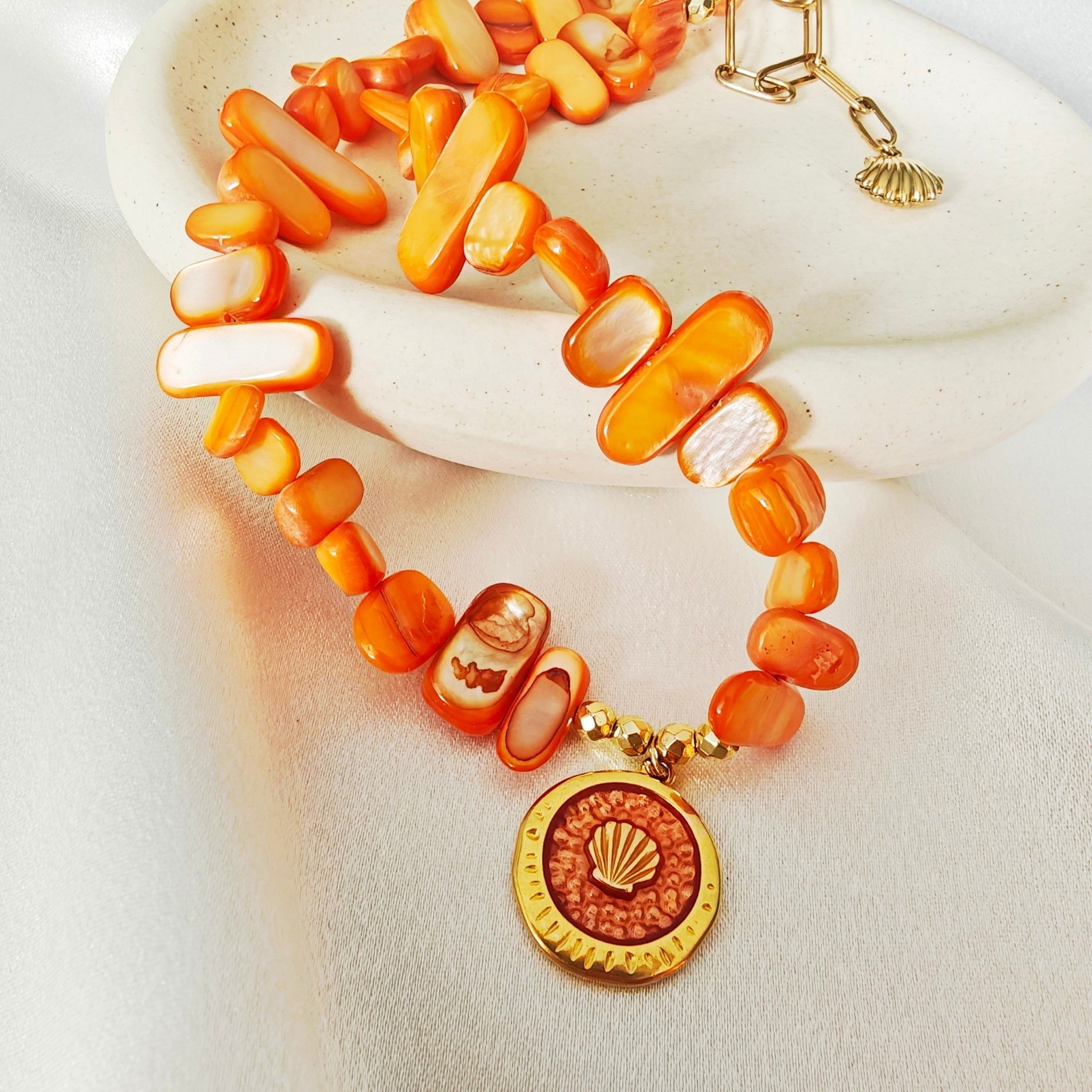 Orange Shell Coin Necklace