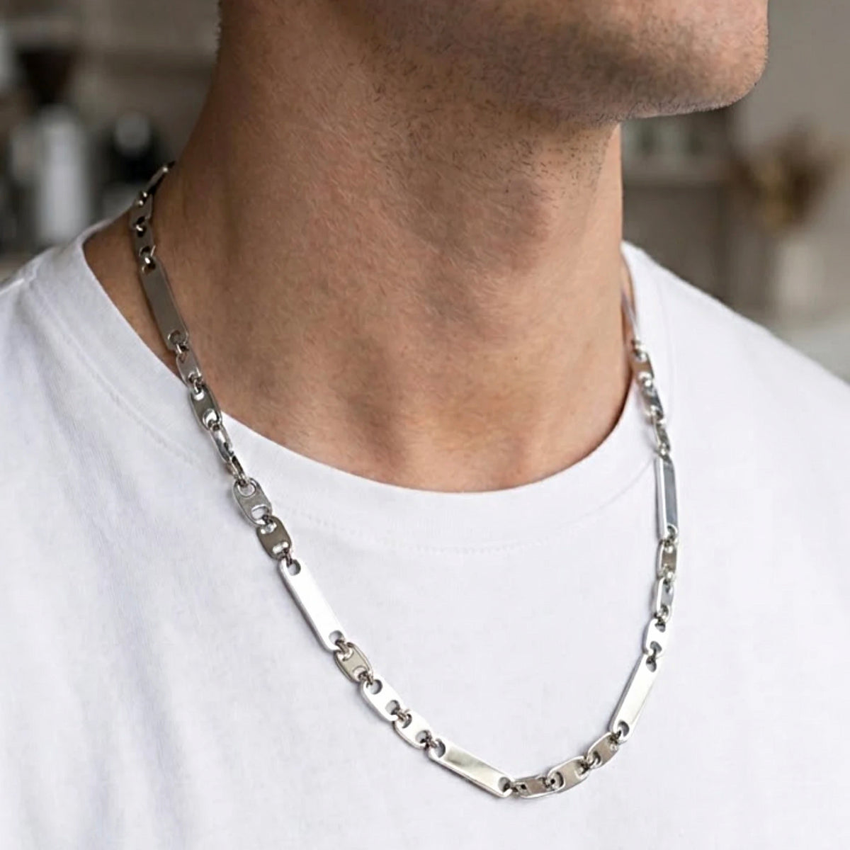 Men's Steel Bar Chain Necklace