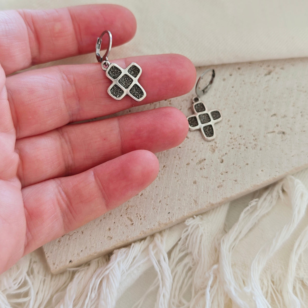 Cross Hoop Earrings l