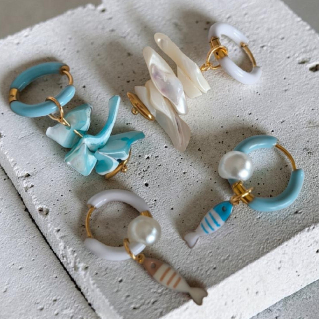 Pearl & Fish Hoop Earrings