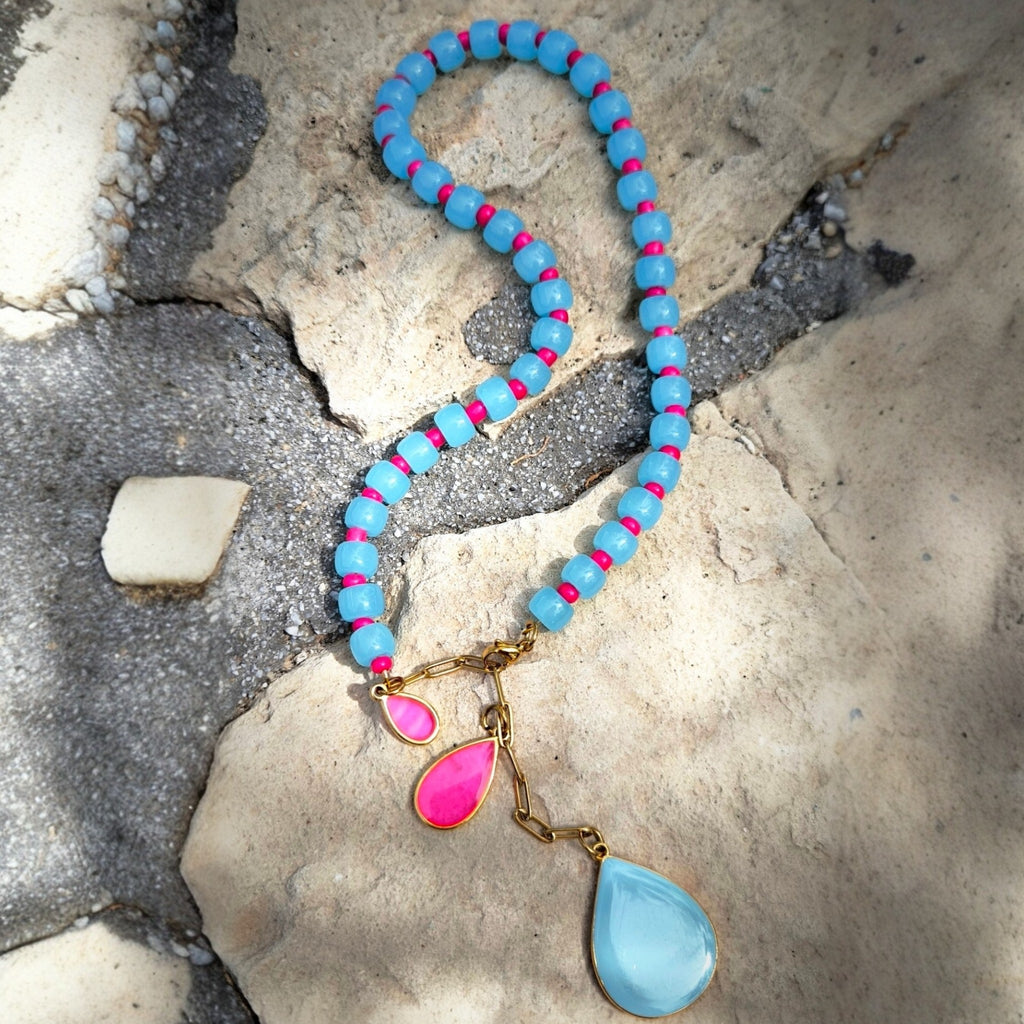Pop Drops Necklace – Sky Blue & Fuchsia